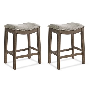 ROME + OAK Parker Backless Counter Stool, Walnut with Grey Upholstery, Set of 2 - 1 of 1