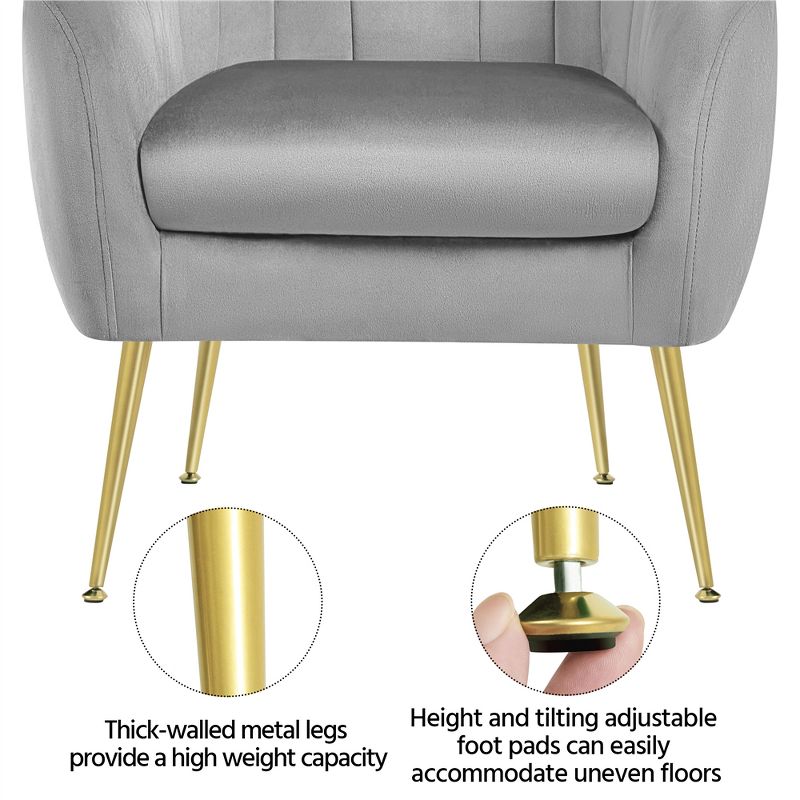Yaheetech Velvet Accent Armchair Barrel Chair with Metal Legs for Living Room, 5 of 8