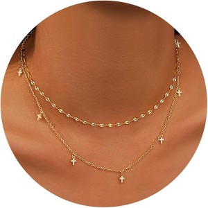 14K Gold/Silver Cross Necklace - Dainty Non-Tarnish Choker, Religious Jewelry Gift - 1 of 4