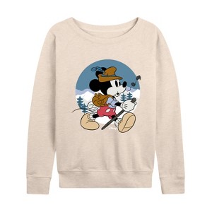 Women's - Disney - Alpine Mickey Lightweight French Terry Wide Neck Long Sleeve Graphic Shirt - 1 of 4