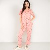 Anna-Kaci Lounge Women's Red Heart Print Pajama Set with Short Sleeve Button-Up Top and Relaxed Fit Elastic Waist Pants - 2 of 4