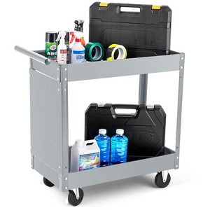 2 Tray Tool Cart, 400 LBS Capacity Rolling Tool Carts On Wheels, Heavy Duty Utility Cart with Pegboard, Mechanic Tool Storage Cart - 1 of 4