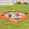 Costway Kids Wooden Backyard Sandbox W/ Built-in Corner Seating Kid's Outdoor Furniture - 4 of 4