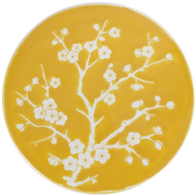 Yellow Ceramic Cherry Blossom Garden Stool 17.75"