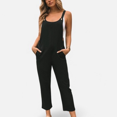 Amaryllis Women's Relaxed Fit Button Strap Overalls Jumpsuit Cropped Length Adjustable Straps Casual Chic