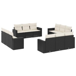 vidaXL 12 Piece Patio Sofa Set with Cushions Black and Cream Poly Rattan - Without Table - 1 of 4