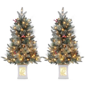 3FT Pre-Lit Artificial Christmas Tree,Tabletop Christmas Tree with Pine Cones - 1 of 4
