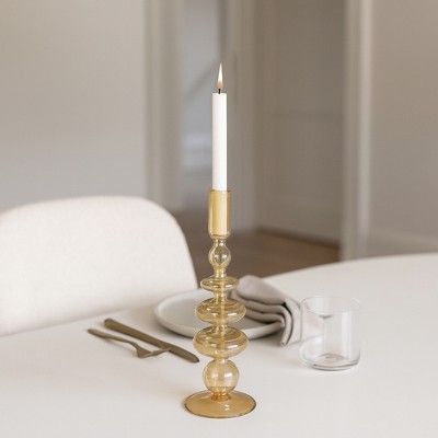 Glass Taper Candle Holder - Modern Decorative Candlestick for Home, Office, Bedroom & Living Room - Elegant Tall Contemporary Accent Decor