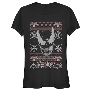 Juniors Womens Marvel Ugly Christmas Venom Face T-Shirt - 1 of 3