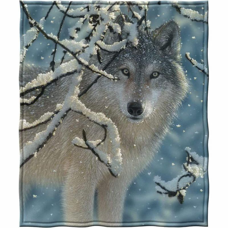 Dawhud Direct 50" x 60" Silent Wolf Fleece Throw Blanket for Women, Men and Kids, 1 of 5