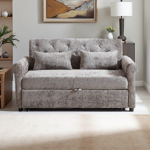 58.27" Chenille Functional Loveseat Sofa Bed with Armrests, Storage & USB - 1 of 4
