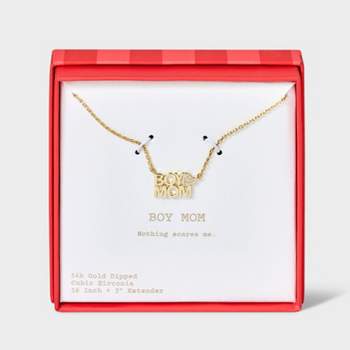 14k Gold Dipped "Boy Mom" Cubic Zirconia Heart Pendant Necklace - A New Day™ Gold