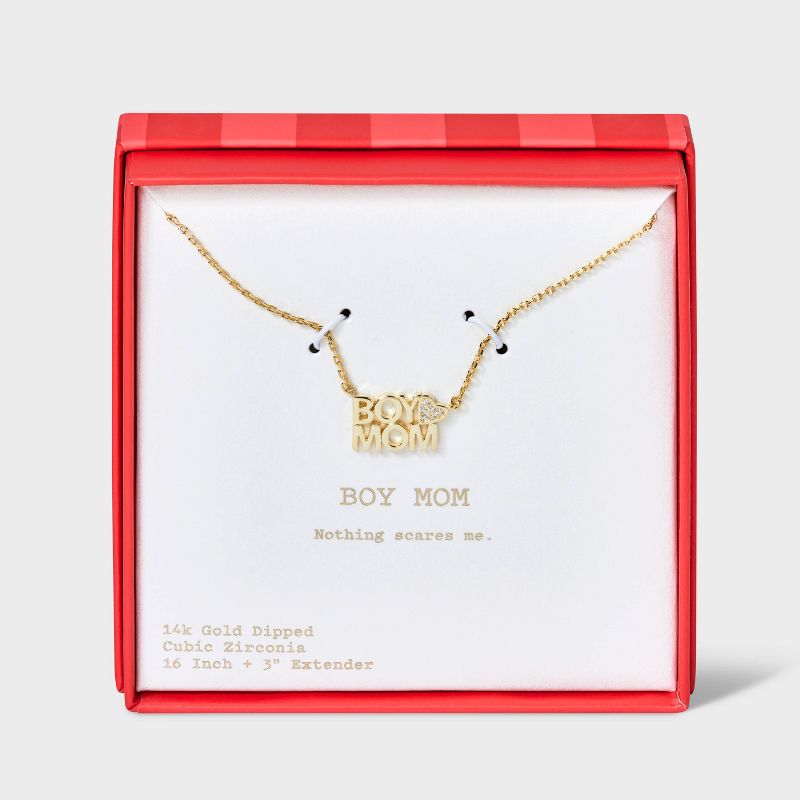 14k Gold Dipped &#34;Boy Mom&#34; Cubic Zirconia Heart Pendant Necklace - A New Day&#8482; Gold, 1 of 6