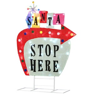 National Tree Company 50" LED Pre-Lit 'Santa Stop Here' Vintage Vegas Christmas Novelty Sculpture Light - 1 of 4