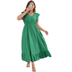 Plus Size Sleeveless Floral Hem Pocket Long Dress for Women Summer Casual Boho Maxi Dress - 1 of 4