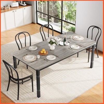 Homhougo 78.7"Farmhouse Dining Table for 6-8 People Rustic Industrial Kitchen Table with Sturdy Metal Frame & Chamfered Corners Gray
