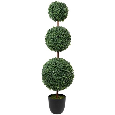 Northlight 38" Artificial Two-Tone Boxwood Triple Ball Topiary Tree with Round Pot, Unlit