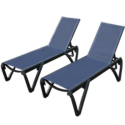 53.3" 2 Pieces Aluminum Plastic Patio Chaise Lounge with 5 Position Adjustable Backrest and Wheel