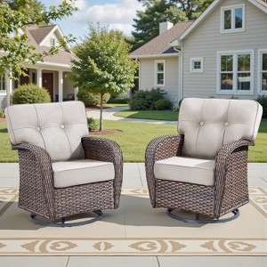 Buenhomino Patio Wicker Chairs Swivel Rocker - Rocking Outdoor Chair Set of 2, 360 Degree Patio Swivel Glider Chair with All-Weather Thicked Cushion - 1 of 4