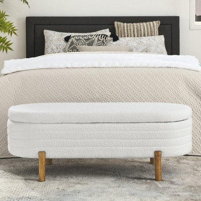 CAVINAS Oval Foam Storage Ottoman Bench with Rubberwood Legs,Upholstered Storage Ottoman,Storage Bench for Living Room,Bedroom
