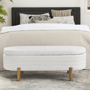 CAVINAS Oval Foam Storage Ottoman Bench with Rubberwood Legs,Upholstered Storage Ottoman,Storage Bench for Living Room,Bedroom - 1 of 4