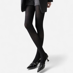 Anna-Kaci Women's Ribbed Knit Opaque Tights with Soft Stretch Fabric and Elastic Waistband - 1 of 4