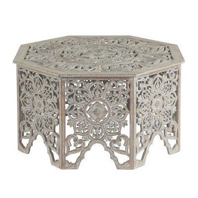 Coffee Table, Wood Octagon, With Floral Acanthus Engraving - Olivia & May