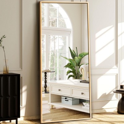 FURNIinspire Full Length Mirrors Floor Standing Body Mirror, Large Rectangle Mirror Long Dressing Mirror for Bedroom, Gold, 18"*58"