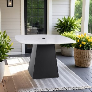 Christopher Knight Home Judd Patio 44" Aluminum Pedestal Dining Table with Sintered Stone Top, Ember Black - 1 of 4