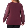 Agnes Orinda Women's Plus Size Criss Cross Wrap Ruched Bishop Lace V Neck Sheer Long Sleeve Elegant Blouse - 4 of 4