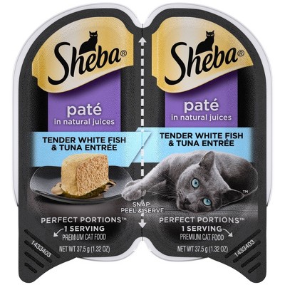 Sheba Perfect Portions Paté In Natural Juices Premium Wet Cat Food Tender White Fish & Tuna Entrée - 2.6oz