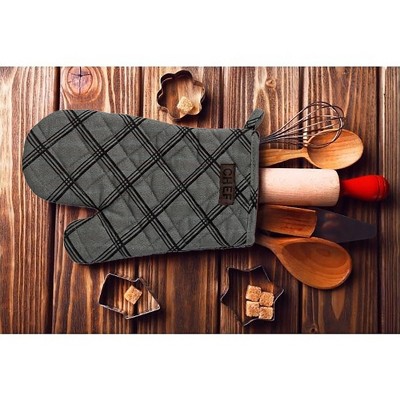 Anthracite Gray Cotton Oven Mitt with Plaid Design