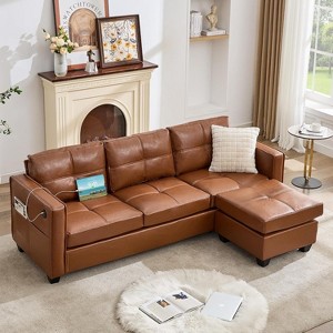 TYBOATLE 88" Faux Leather L-Shaped Sectional Sofa, Comfy Modular Couch with Chaise & USB, Convertible Sofa for Living Room, Bedroom, or Small Spaces - 1 of 4