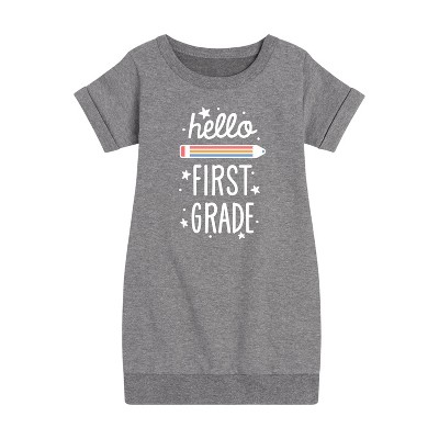 - Instant Message - Hello First Grade Graphic Short Sleeve Fleece Dress