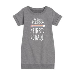 Girls' - Instant Message - Hello First Grade Graphic Short Sleeve Fleece Dress - 1 of 4