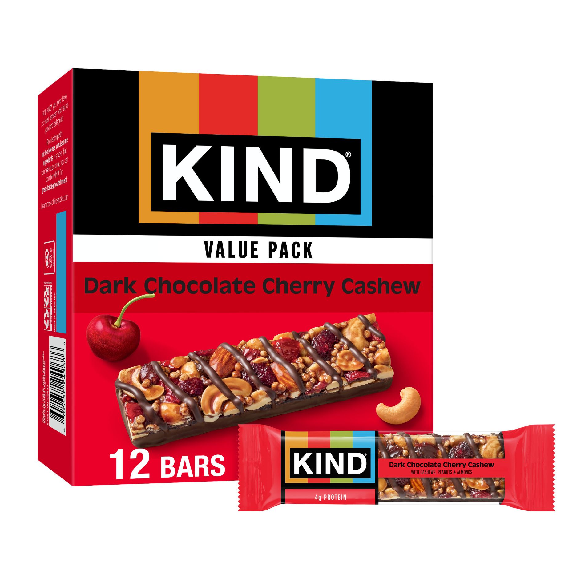 KIND Bars Dark Cherry Cashew Gluten Free Snacks - 16.8oz/12ct
