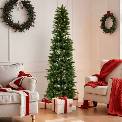 JIONJOY Slim Pencil Pre-Lit Artificial Christmas Tree – Quick Setup, Space-Saving Design for Home, Apartment, Office Holiday Decor