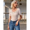 Womens Lace Hollow Tunic Tops Short Sleeve Ribbed Knit Elegant Retro Design T-Shirts Scoop Neck Front Button Neckline Tops - image 4 of 4