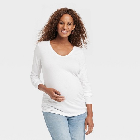 Long Sleeve Scoop Neck Maternity T-shirt - Isabel Maternity By Ingrid &  Isabel™ White Xl : Target