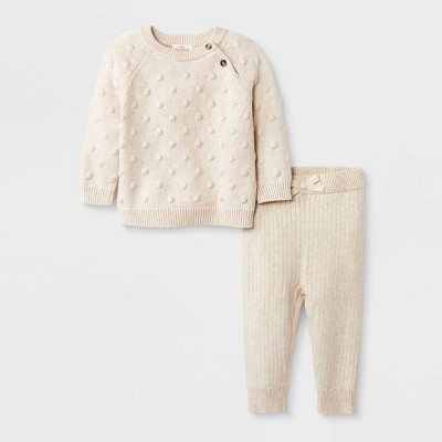 Image of Baby Bobble Top & Bottom Set - Cat & Jack™ Cream 0-3M