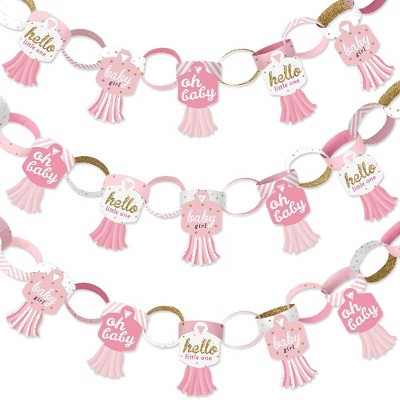 Big Dot of Happiness Hello Little One - Pink and Gold - 90 Chain Links & 30 Paper Tassels Decor Kit - Girl Baby Shower Paper Chains Garland - 21 feet