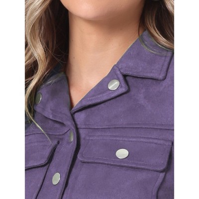 INSPIRE CHIC Women's Casual Faux Suede Notched Collar Button Up Cropped Jacket with Pockets Purple Small — фото 5
