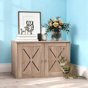 TinyHomie Walnut Cat Hole, Cat Washroom Hidden Cat Litter Box Enclosure - 1 of 4