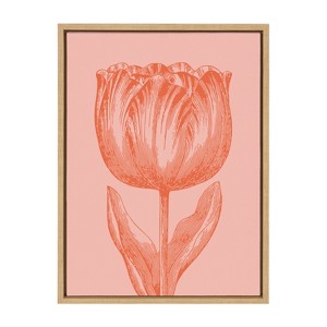 Kate and Laurel Sylvie Tulip in Pink and Orange Framed Canvas by Apricot and Birch, 18x24, Natural - 1 of 4