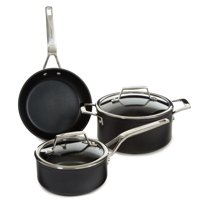 BergHOFF Essentials 5Pc Non-stick Hard Anodized Cookware Set For Two With Glass lid, Black, 1 of 8