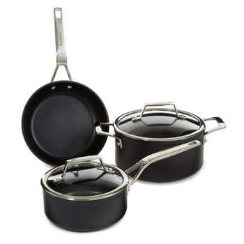 BergHOFF Essentials 5Pc Non-stick Hard Anodized Cookware Set For Two With Glass lid, Black