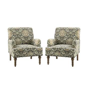 Set of 2 Reggio  Traditional  Wooden Upholstered  Armchair with Floral Patterns and  Nailhead Trim | ARTFUL LIVING DESIGN