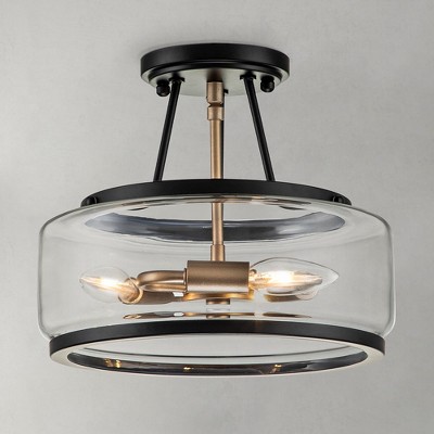 LLHZSY 3-Light Industrial-style Black Lantern Glass Semi Flush Mount Ceiling Lights Fixture- Black