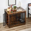Furniture Dog Crate with Pull-Out Bowls, Wood Dog Kennel End Table with Wheels & Flip-Top, Indoor Pet House for Small to Medium Dogs/Cats - 4 of 4