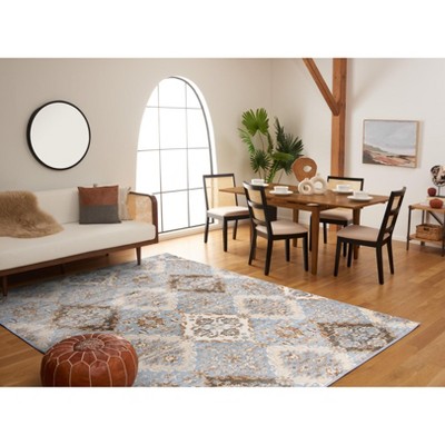 Light Blue and Ivory Vintage Rectangular Area Rug